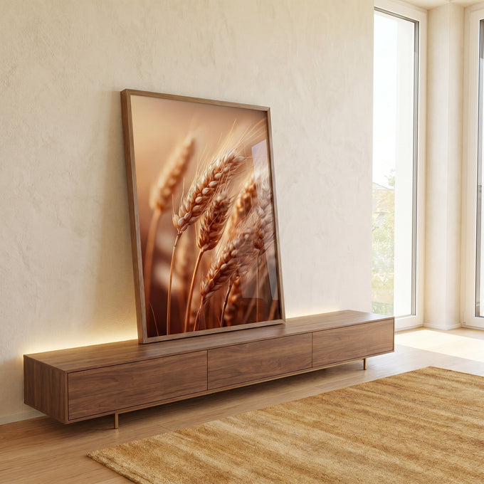 Quadro Decorativo Espigas de Trigo Douradas em ambiente decorado - quadros decorativos para sala