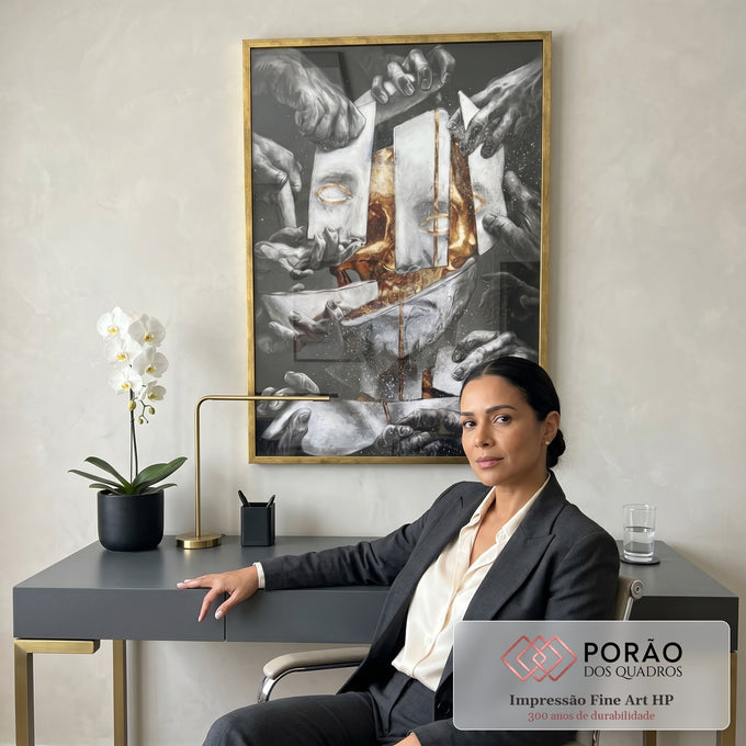 Quadro Decorativo Caveira Gold - Exclusividade Moderna em escritorio moderno - quadros decorativos para sala