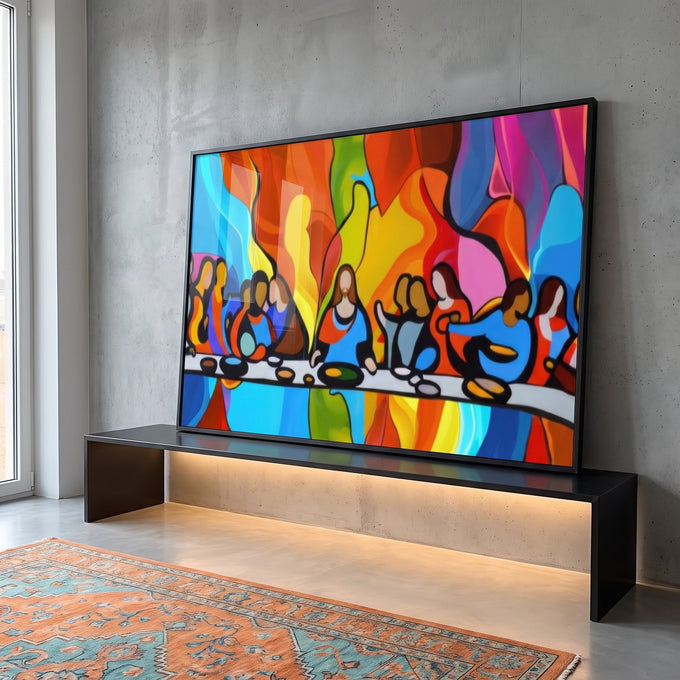 Quadro Decorativo Última Ceia Abstrata: Inspire-se! em ambiente decorado - quadros decorativos para sala