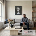 Quadro Decorativo Busto Clássico Preto e Branco em sala de estar moderna - quadros decorativos para sala
