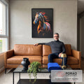 Quadro Decorativo: Cavalo Colorido Surreal - Único em sala de estar moderna - quadros decorativos para sala