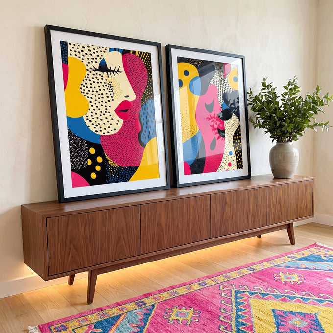 Quadro Decorativo Moderno: Elegância e Sofisticação em Dois Tons em ambiente decorado - quadros decorativos para sala