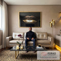 Quadro Decorativo Arte Moderna - Lábios Dourados Luxuosos em sala de estar moderna - quadros decorativos para sala
