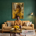 Quadro Decorativo Orixá Oxum: Serenidade e Luz em sala de estar moderna - quadros decorativos para sala