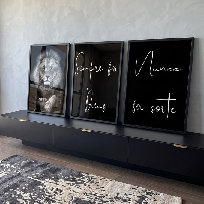 Quadro Decorativo: Leões Majestosos - Inspiração e Força em ambiente decorado - quadros decorativos para sala