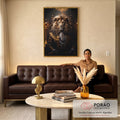 Quadro Decorativo Leão Executivo - Sofisticação e Estilo para Seu Ambiente em sala de estar moderna - quadros decorativos para sala