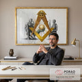 Quadro Decorativo Símbolo Maçônico: Luxo e Mistério em escritorio moderno - quadros decorativos para sala