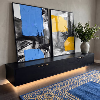 Quadro Decorativo Pincelada Azul e Amarela - Desperte Seu Lar em ambiente decorado - quadros decorativos para sala