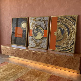 Quadro Decorativo: Dinamismo Abstrato em Preto e Dourado em ambiente decorado - quadros decorativos para sala