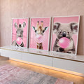 Quadro Decorativo Animais bolha de chiclete em ambiente decorado - quadros decorativos para sala
