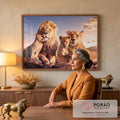 Quadro Decorativo Leões ao Pôr do Sol: União Familiar em escritorio moderno - quadros decorativos para sala