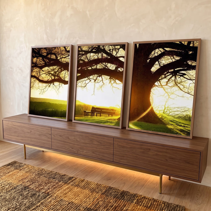 Quadro Decorativo: Pôr do Sol Rústico, Encanto Natural em ambiente decorado - quadros decorativos para sala