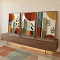 Quadro Decorativo Abstrato Tripartido Vibrante em ambiente decorado - quadros decorativos para sala