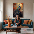 Quadro Decorativo A Beleza Natural do Pavão em sala de estar moderna - quadros decorativos para sala