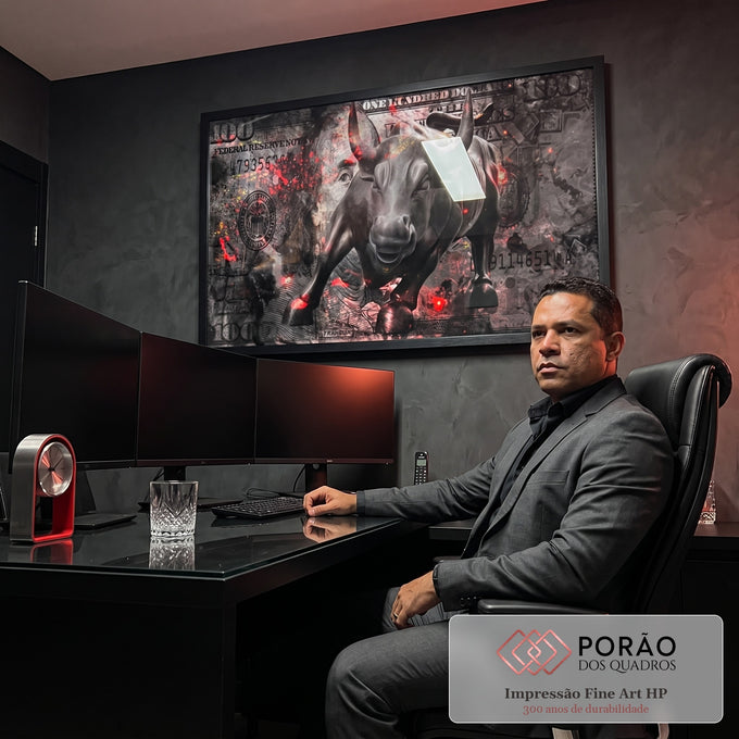 Quadro Decorativo: Touro Majestoso - Símbolo de Poder em escritorio moderno - quadros decorativos para sala