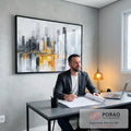 Quadro Decorativo Urbano Cinza e Amarelo em escritorio moderno - quadros decorativos para sala