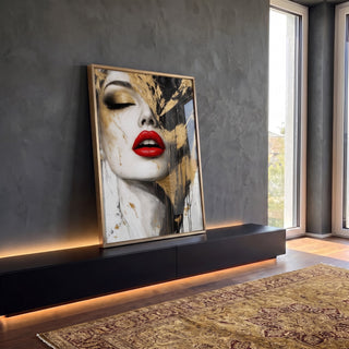 Quadro Decorativo Feminino Elegante com Dourado em ambiente decorado - quadros decorativos para sala