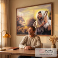 Quadro Decorativo: O Bom Pastor em Harmonia com a Natureza em escritorio moderno - quadros decorativos para sala