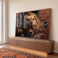 Quadro Decorativo Leão: Quebrando Parede Raivoso em ambiente decorado - quadros decorativos para sala