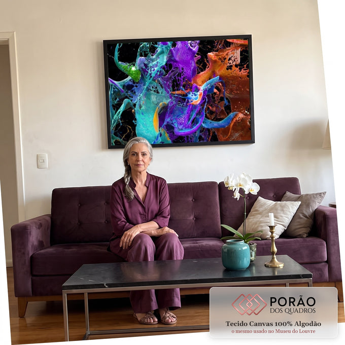 Quadro Decorativo Dança das Cores: Octopus & Abstração em sala de estar moderna - quadros decorativos para sala