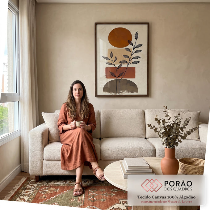 Quadro Decorativo Geometria com Aconchego em sala de estar moderna - quadros decorativos para sala