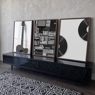 Quadro Decorativo: Paixão Musical Monocromática em ambiente decorado - quadros decorativos para sala