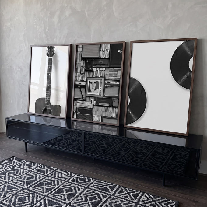 Quadro Decorativo: Paixão Musical Monocromática em ambiente decorado - quadros decorativos para sala