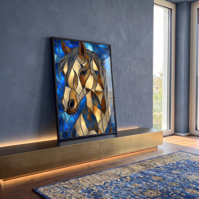 Quadro Decorativo Cavalo Abstrato em ambiente decorado - quadros decorativos para sala