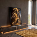 Quadro Decorativo Cavalos Dourados em Movimento em ambiente decorado - quadros decorativos para sala
