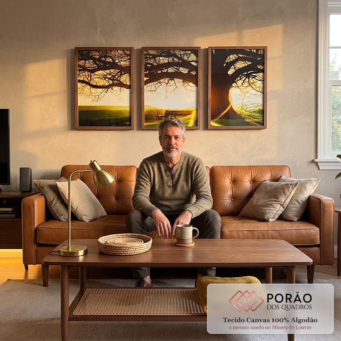 Quadro Decorativo: Pôr do Sol Rústico, Encanto Natural em sala de estar moderna - quadros decorativos para sala