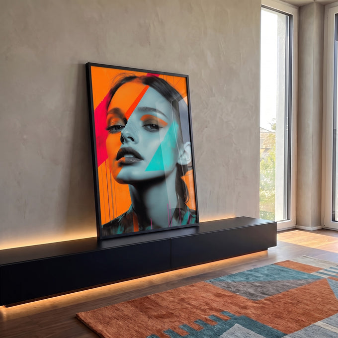 Quadro Decorativo Retrato em Formas Contemporâneas em ambiente decorado - quadros decorativos para sala