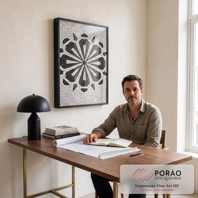 Quadro Decorativo Geométrico Preto e Branco em escritorio moderno - quadros decorativos para sala
