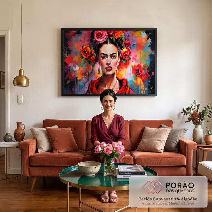 Quadro Decorativo Frida 03 - Elegância e Estilo em Tecido Canvas Premium em sala de estar moderna - quadros decorativos para sala