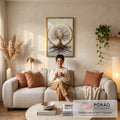 Quadro Decorativo Árvore da Vida Dourada em sala de estar moderna - quadros decorativos para sala