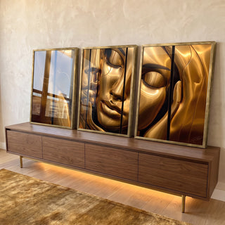 Quadro Decorativo: Silhuetas Douradas Femininas em ambiente decorado - quadros decorativos para sala