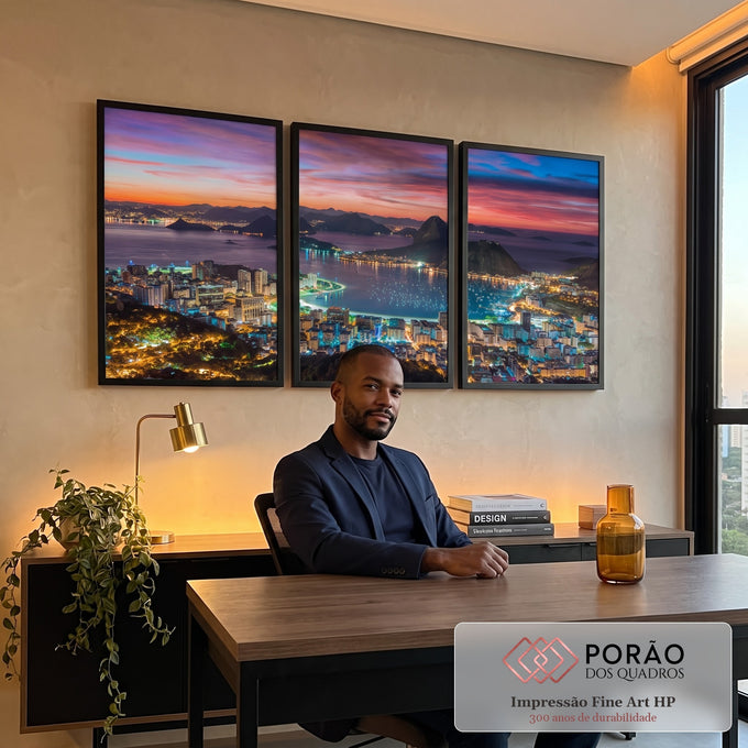 Quadro Decorativo: Anoitecer Magnífico no Rio em escritorio moderno - quadros decorativos para sala