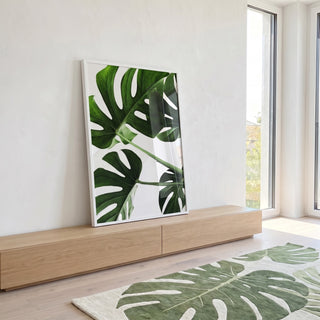Quadro Decorativo Monstera: Elegância Verde Exclusiva em ambiente decorado - quadros decorativos para sala