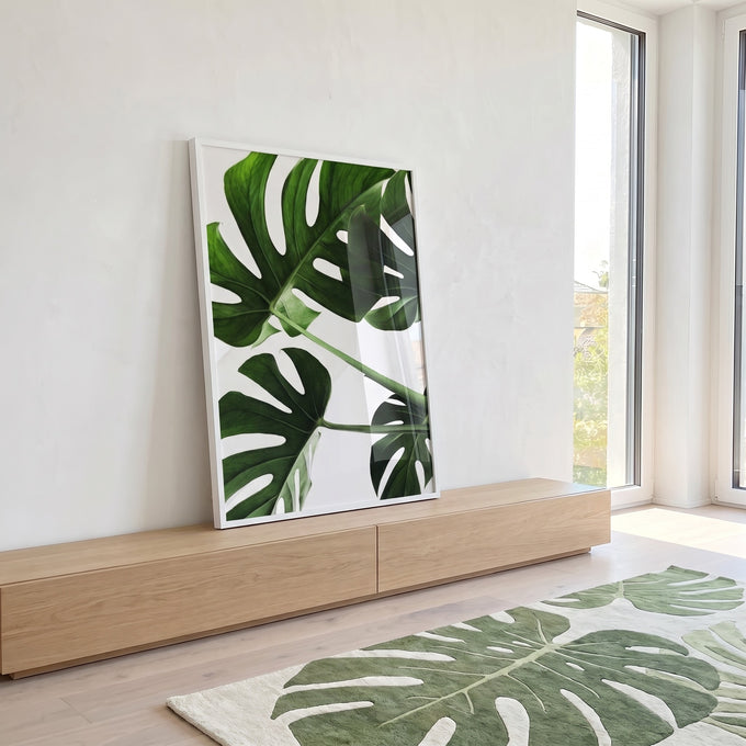 Quadro Decorativo Monstera: Elegância Verde Exclusiva em ambiente decorado - quadros decorativos para sala