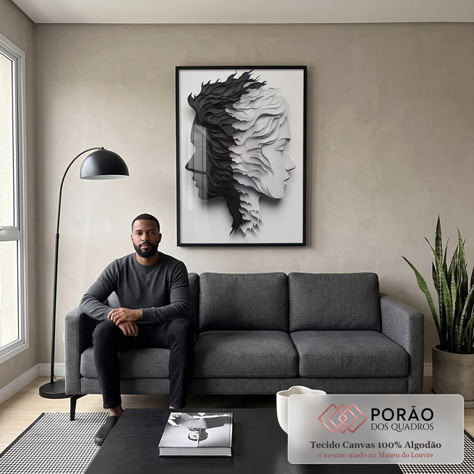 Quadro Decorativo Duas Faces Preto e Branco em sala de estar moderna - quadros decorativos para sala