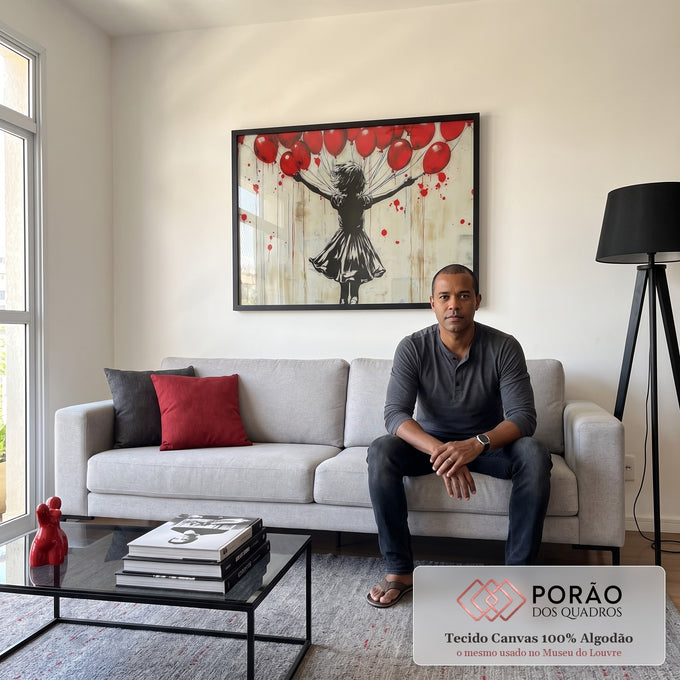 Quadro Decorativo Alegria com Balões Coloridos em sala de estar moderna - quadros decorativos para sala