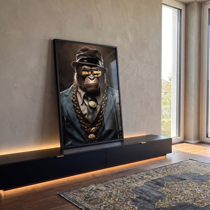 Quadro Decorativo Moderno e Estiloso Gorila Boss em ambiente decorado - quadros decorativos para sala