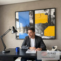 Quadro Decorativo Pincelada Azul e Amarela - Desperte Seu Lar em escritorio moderno - quadros decorativos para sala