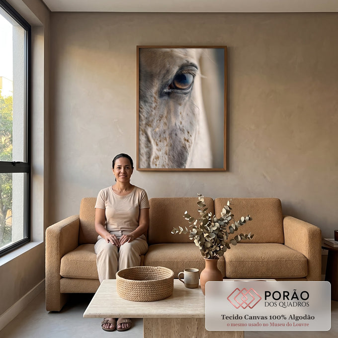 Quadro Decorativo Olhar do Cavalo em sala de estar moderna - quadros decorativos para sala