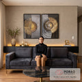 Quadro Decorativo: Elegância Solar em Preto e Dourado em sala de estar moderna - quadros decorativos para sala