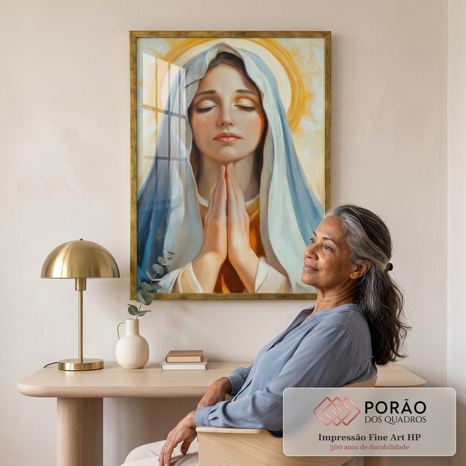 Quadro Decorativo Virgem Maria Serenidade e Fé em escritorio moderno - quadros decorativos para sala