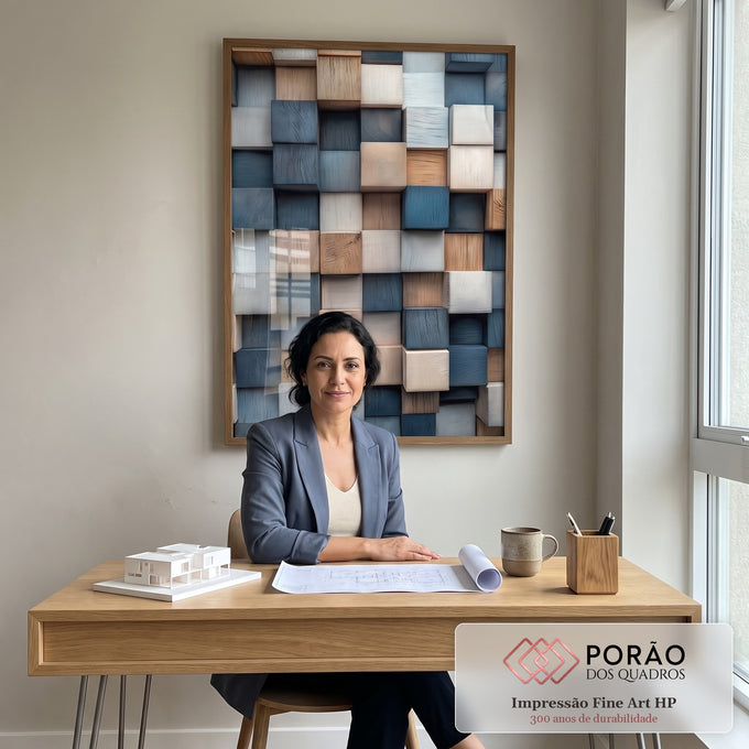 Quadro Decorativo Abstrato em Tons Claros em escritorio moderno - quadros decorativos para sala