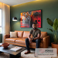 Quadro Decorativo Tigre em Arte Digital Abstrata em sala de estar moderna - quadros decorativos para sala