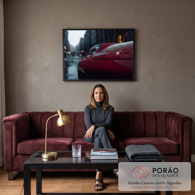 Elegância Automotiva Quadro Decorativo do Carro Esportivo Vermelho em sala de estar moderna - quadros decorativos para sala