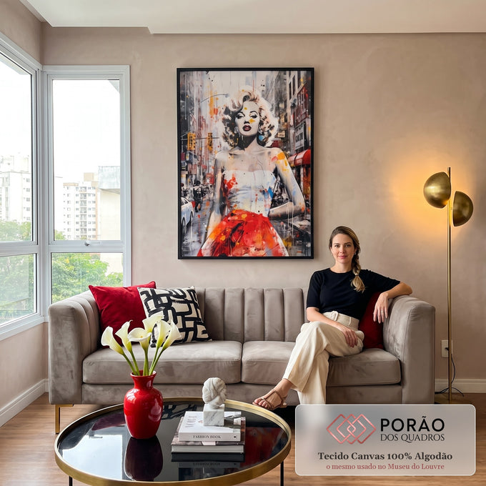 Quadro Decorativo: Marilyn Monroe, a Essência de NY em sala de estar moderna - quadros decorativos para sala