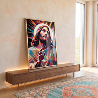 Quadro Decorativo Jesus Abstrato - Toque de Fé e Arte em ambiente decorado - quadros decorativos para sala